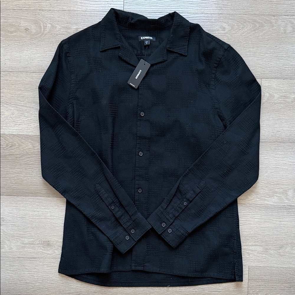 Express Black Textured Casual Button Down Shirt